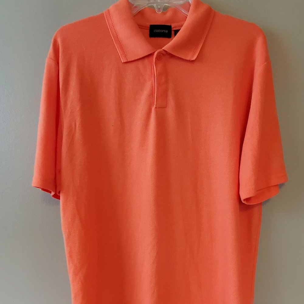 Claiborne Orange Golf Shirt Soft Waffle Pattern